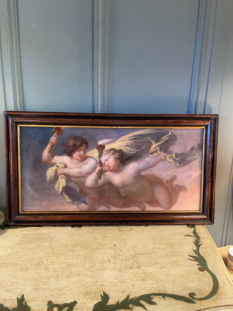 19th Century Cherub Painting, N°2-photo-2