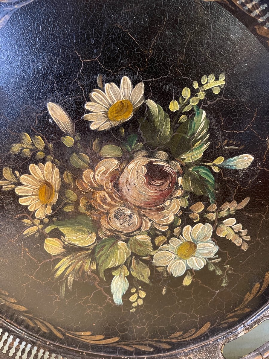 19th Century Painted Sheet Tray, Diameter 40 Cm-photo-3