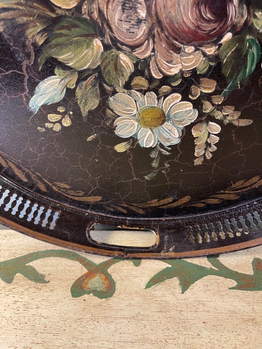 19th Century Painted Sheet Tray, Diameter 40 Cm-photo-2