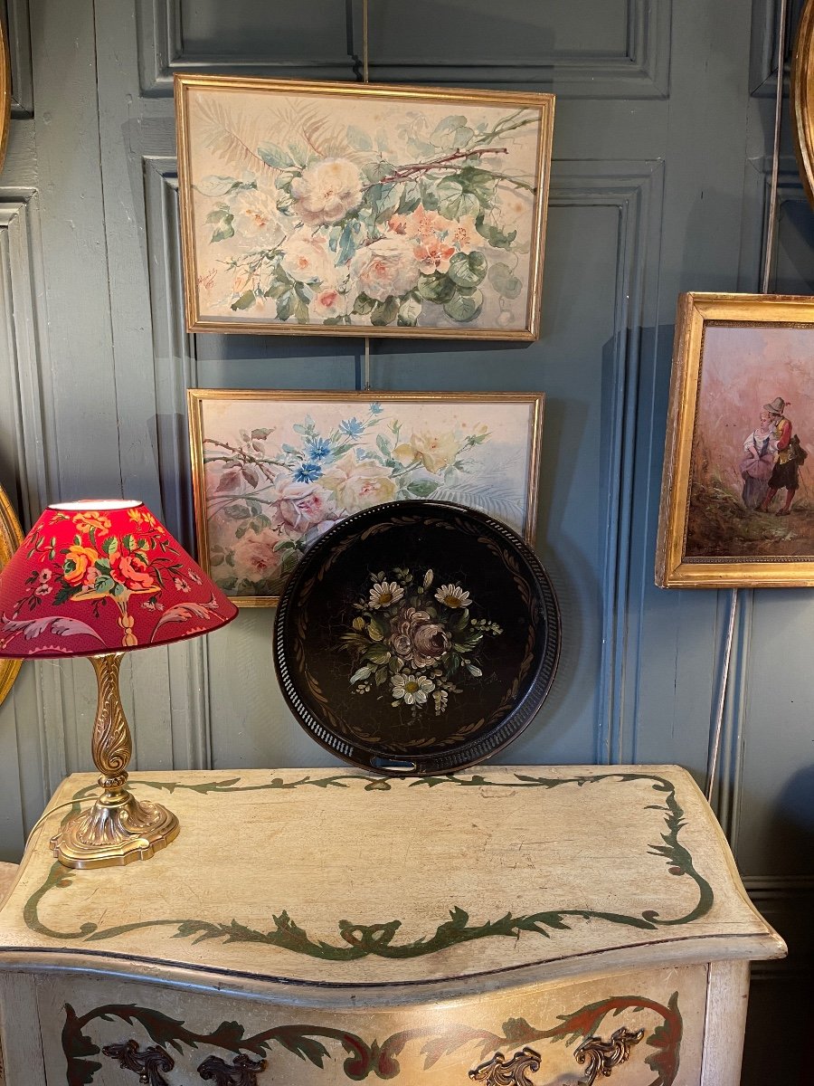 19th Century Painted Sheet Tray, Diameter 40 Cm-photo-7