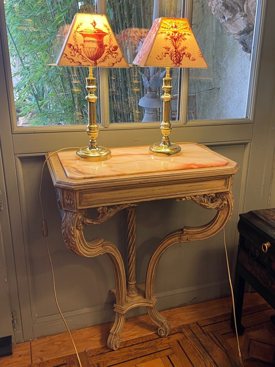 Pair Of Chiseled Bronze Lamps, Height 43 Cm-photo-8