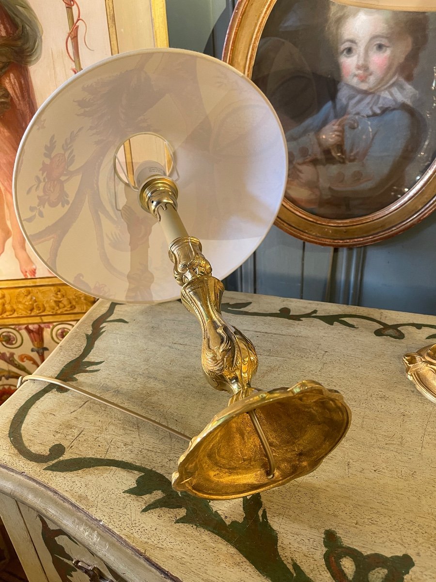 Paire De Lampes En Bronze Doré, Hauteur 49 cm-photo-7