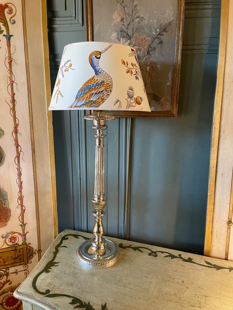 Grande Lampe En Métal Argenté, Hauteur 78 Cm-photo-1