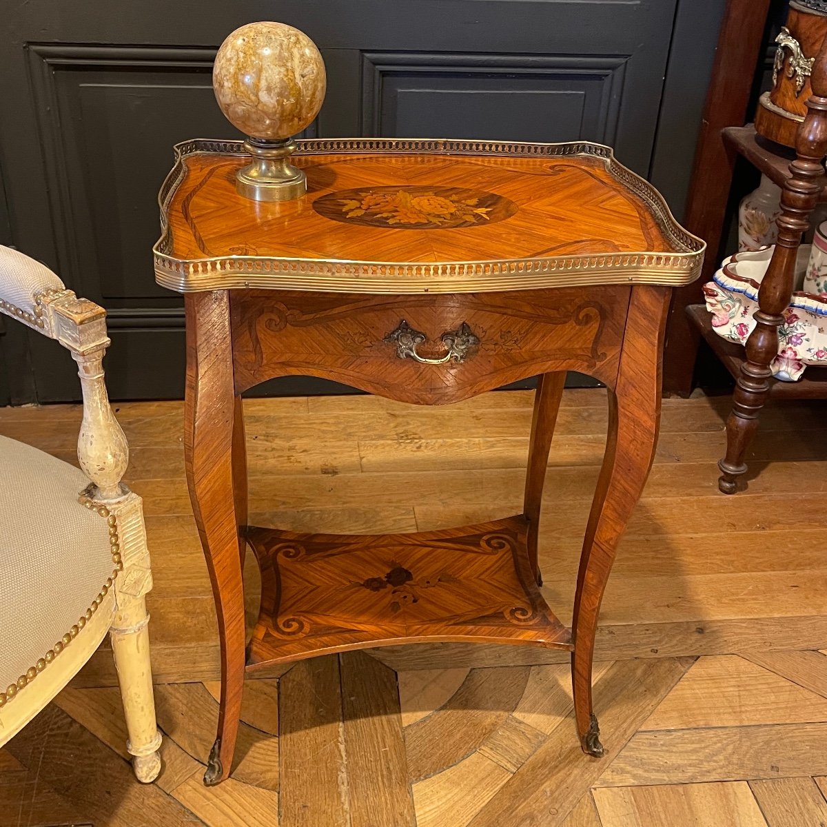 Marquetry Table With Floral Decor