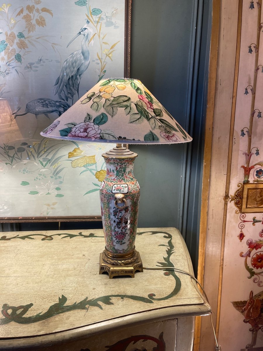 Chinese Porcelain Lamp, Canton 19th Century, Height 48 Cm-photo-4