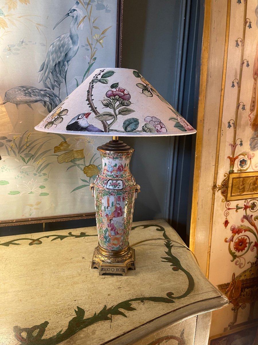 Chinese Porcelain Lamp, Canton 19th Century, Height 48 Cm-photo-1