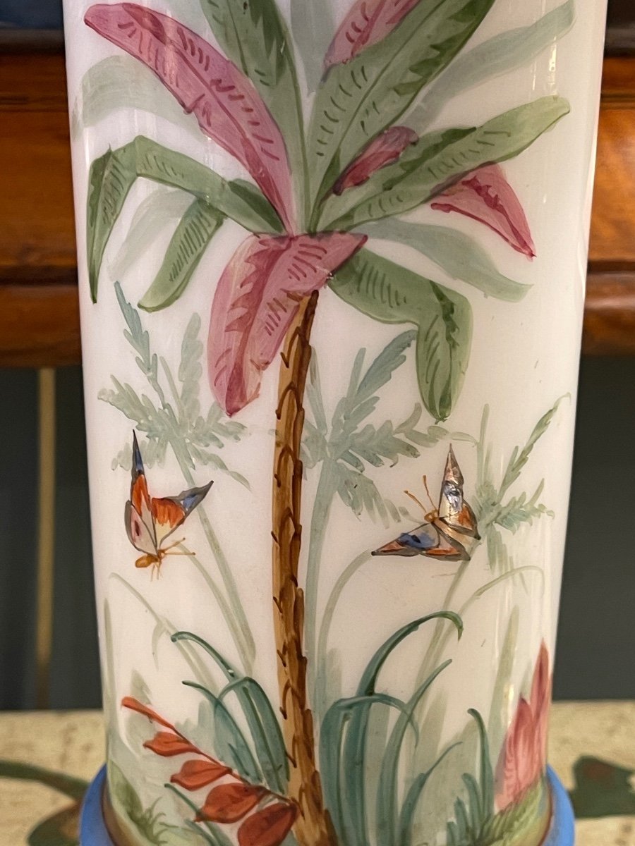 Opaline Vase Palm Tree And Butterflies Decor-photo-1