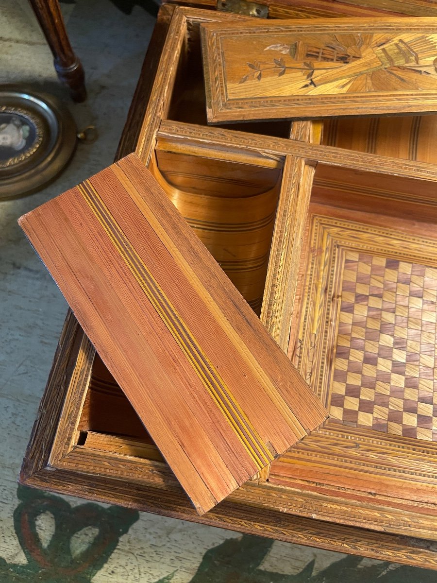 Large Straw Marquetry Box -photo-4