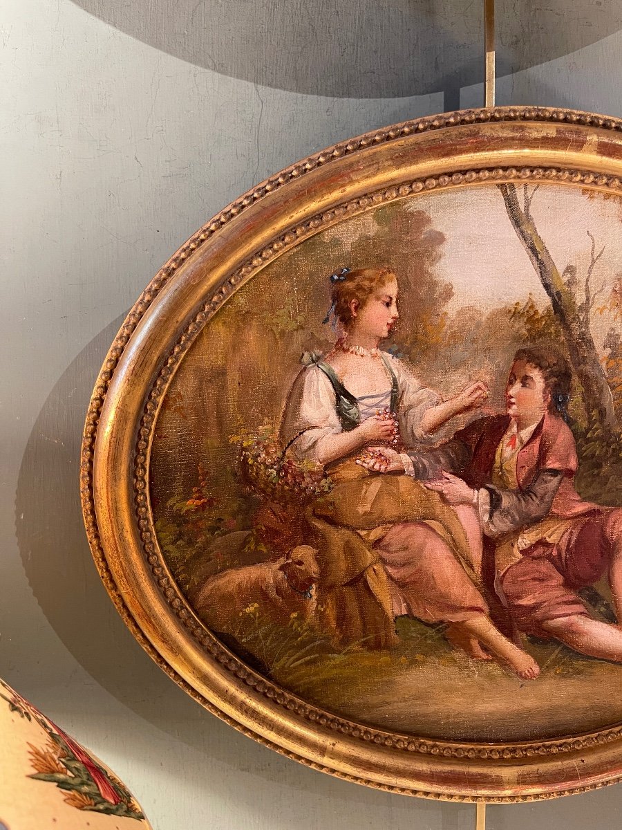 Painting In Medallion, 19th Century Gallant Scene-photo-2