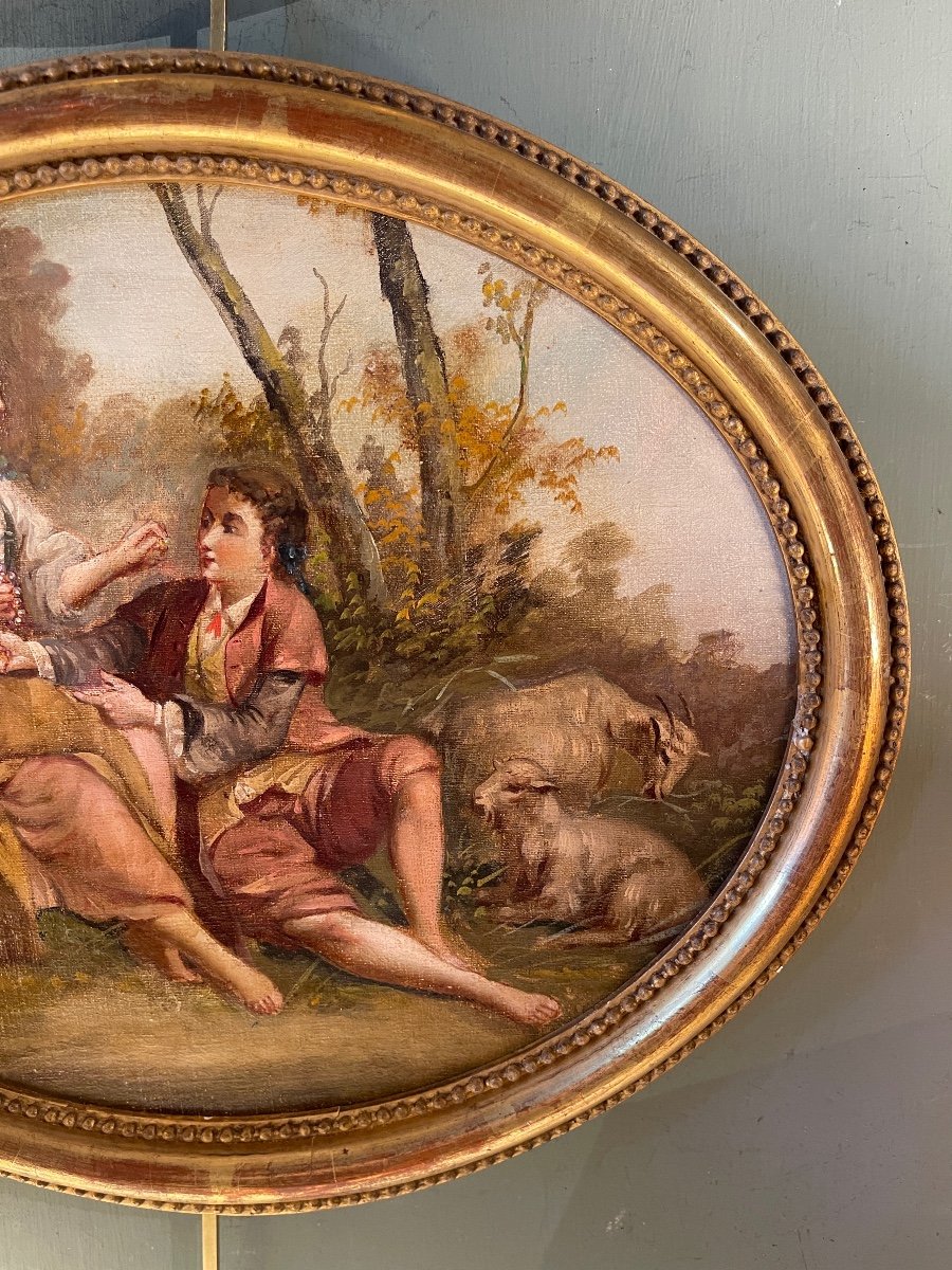 Painting In Medallion, 19th Century Gallant Scene-photo-3