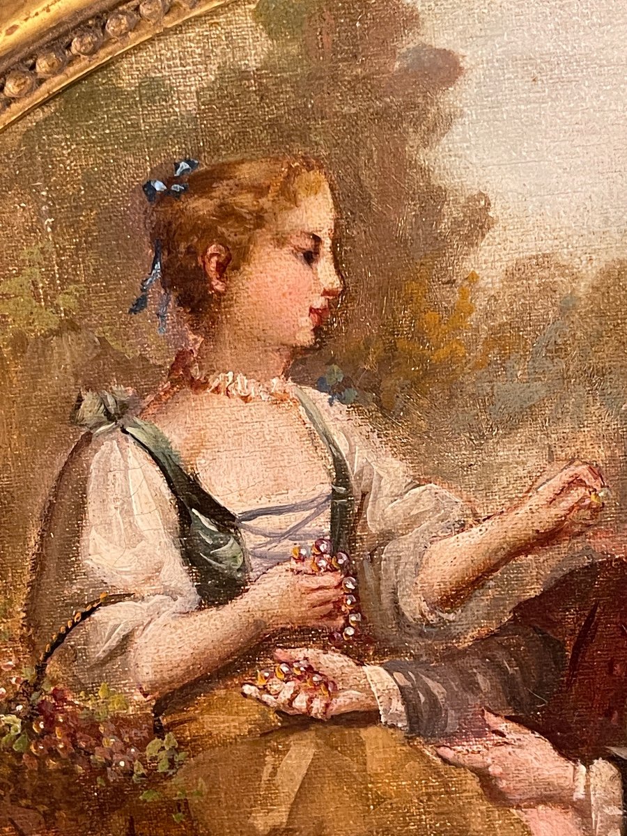 Painting In Medallion, 19th Century Gallant Scene-photo-1