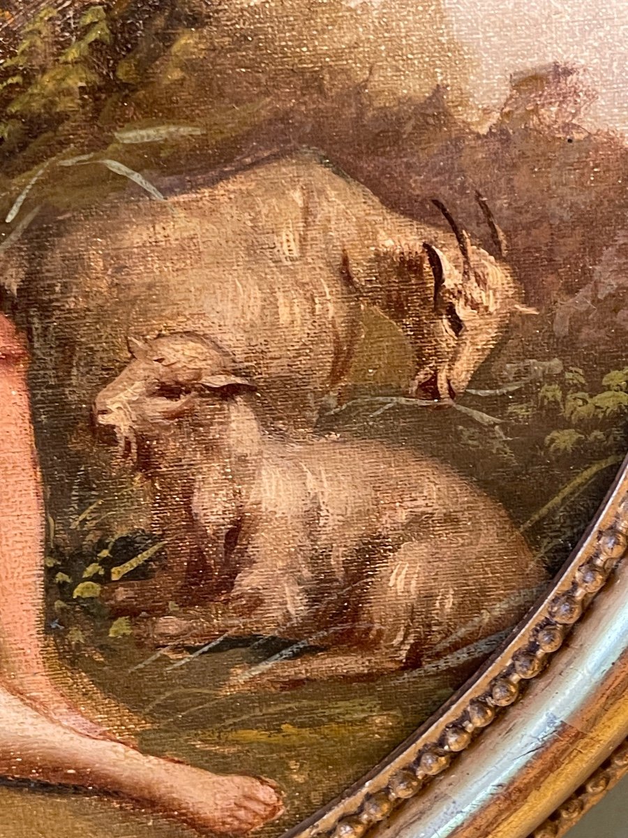 Painting In Medallion, 19th Century Gallant Scene-photo-4