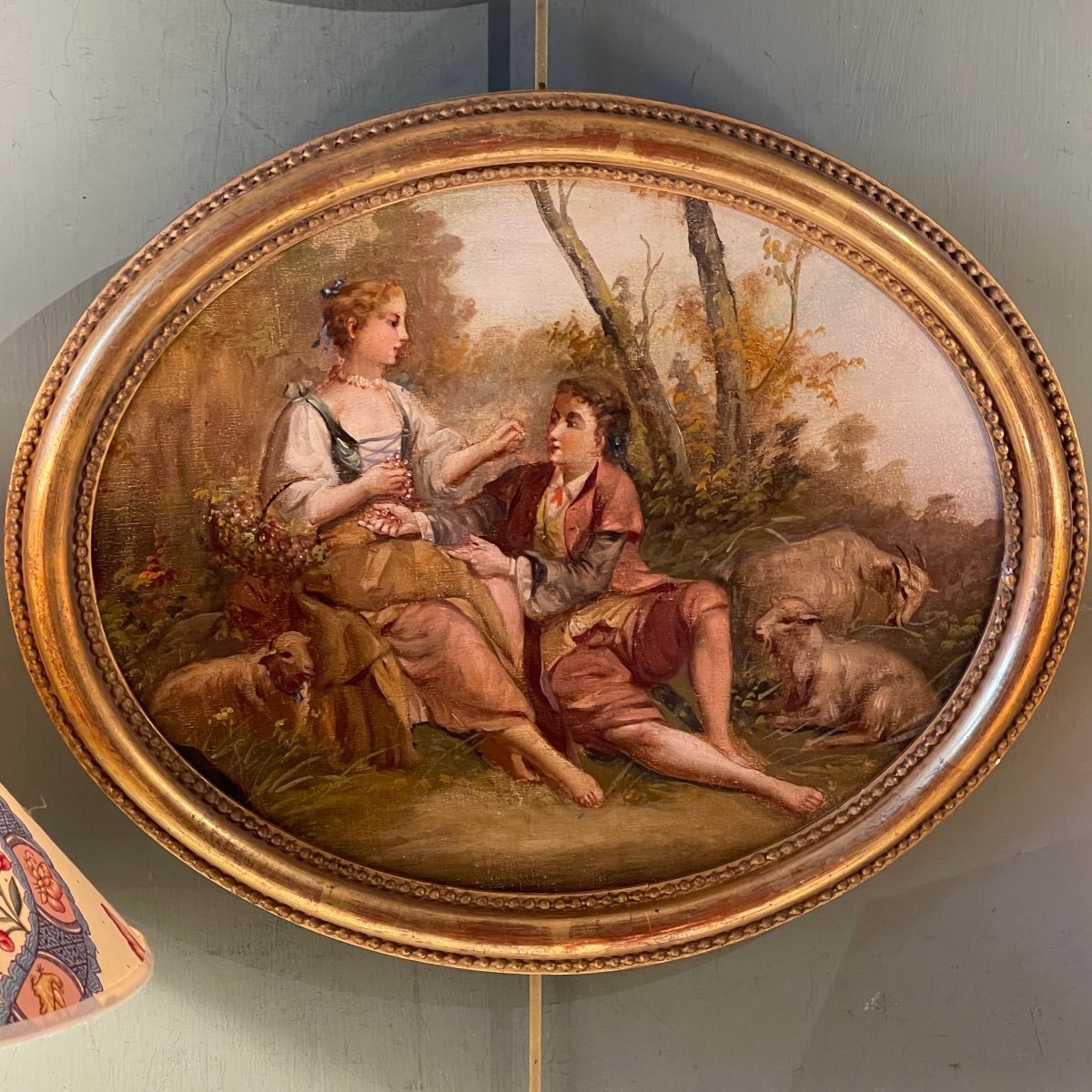 Painting In Medallion, 19th Century Gallant Scene