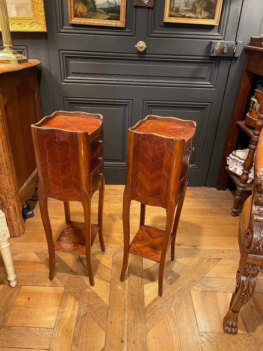 Pair Of Small Marquetry Bedside Tables-photo-2