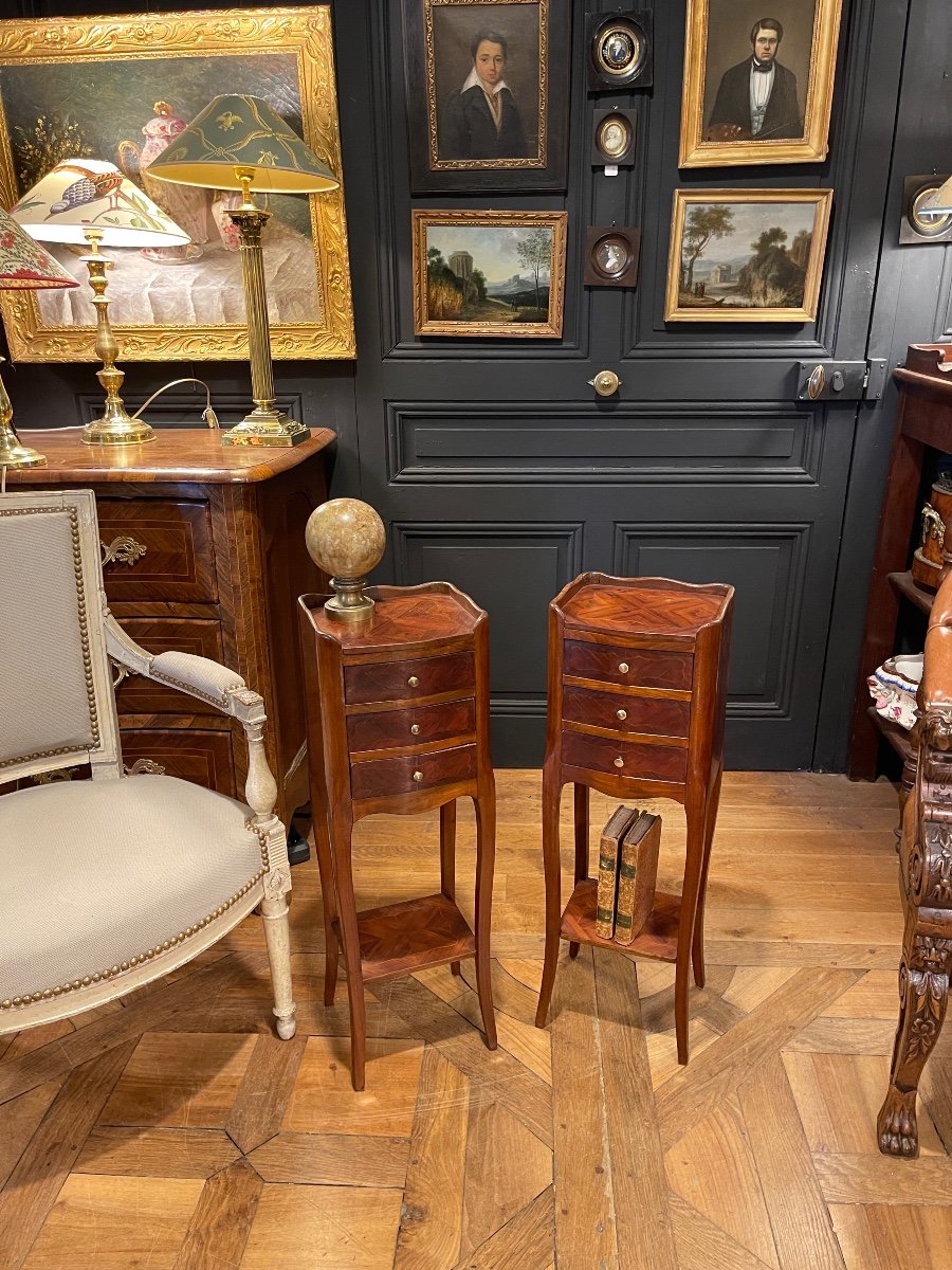 Pair Of Small Marquetry Bedside Tables-photo-5