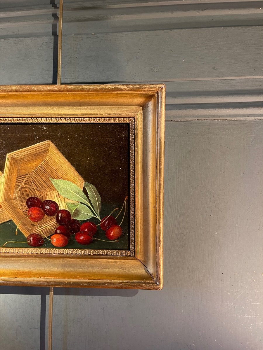 Small Still Life With Cherries 19th Century-photo-3