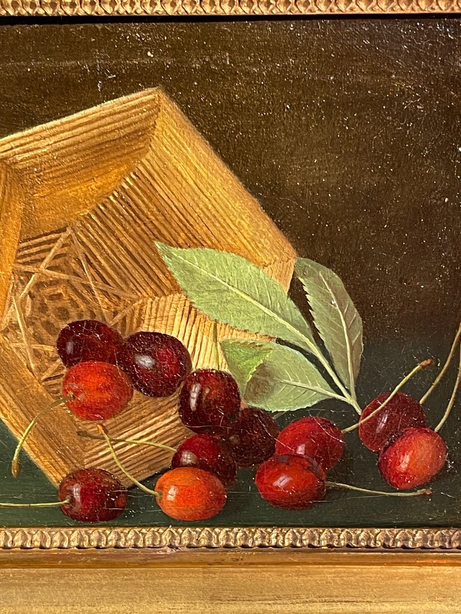 Small Still Life With Cherries 19th Century-photo-4