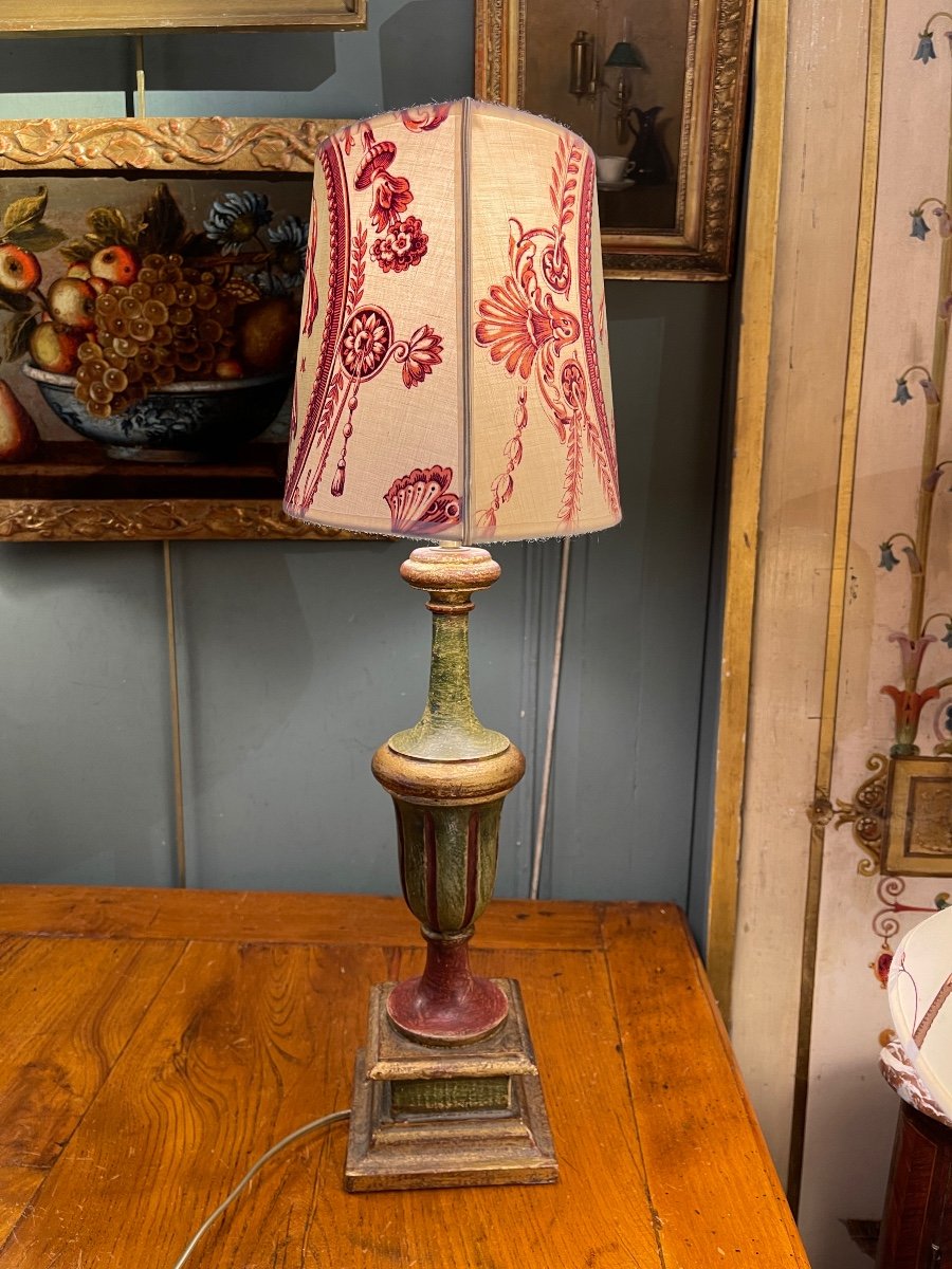 Painted Wood Lamp, Height 55.5 Cm-photo-1