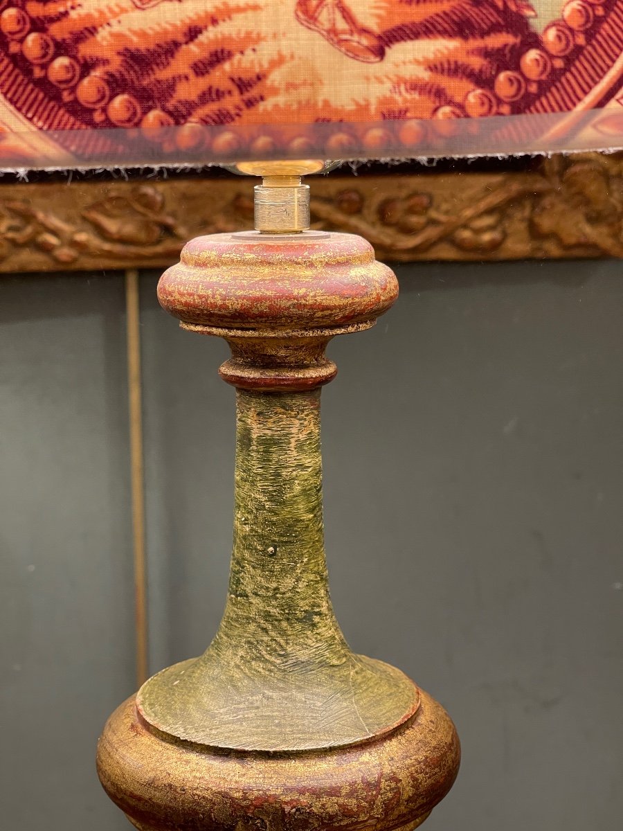 Painted Wood Lamp, Height 55.5 Cm-photo-3