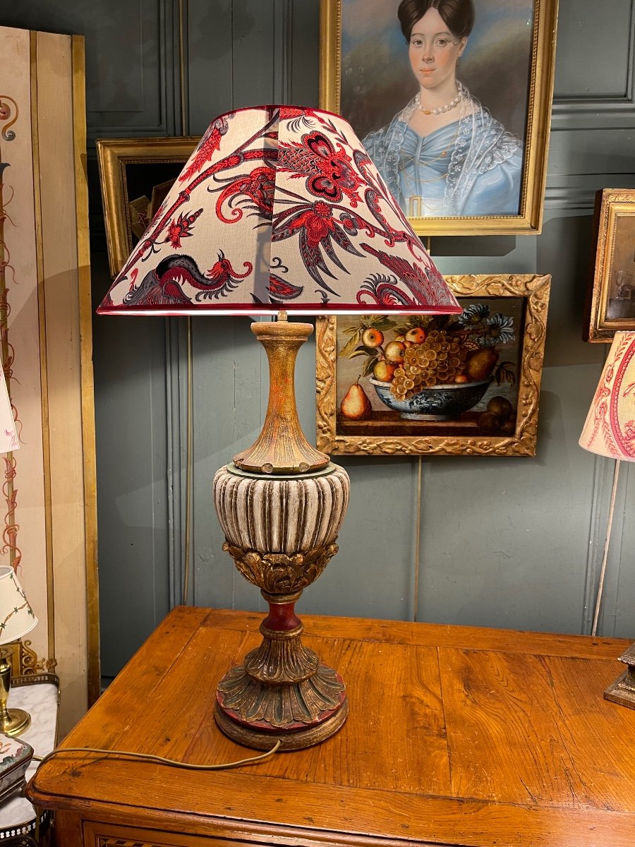Important Lamp In Polychrome Painted Wood, Height 82 Cm-photo-3