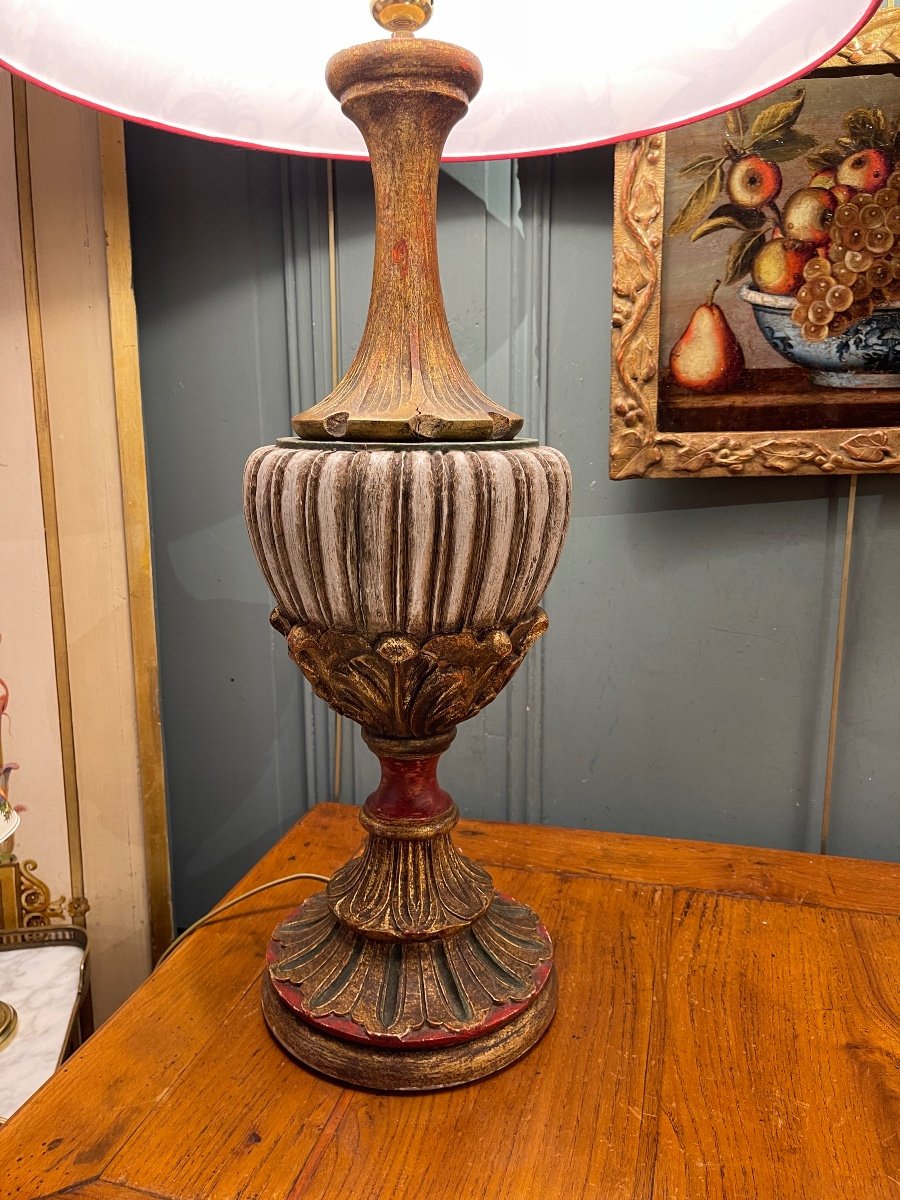 Important Lamp In Polychrome Painted Wood, Height 82 Cm-photo-2