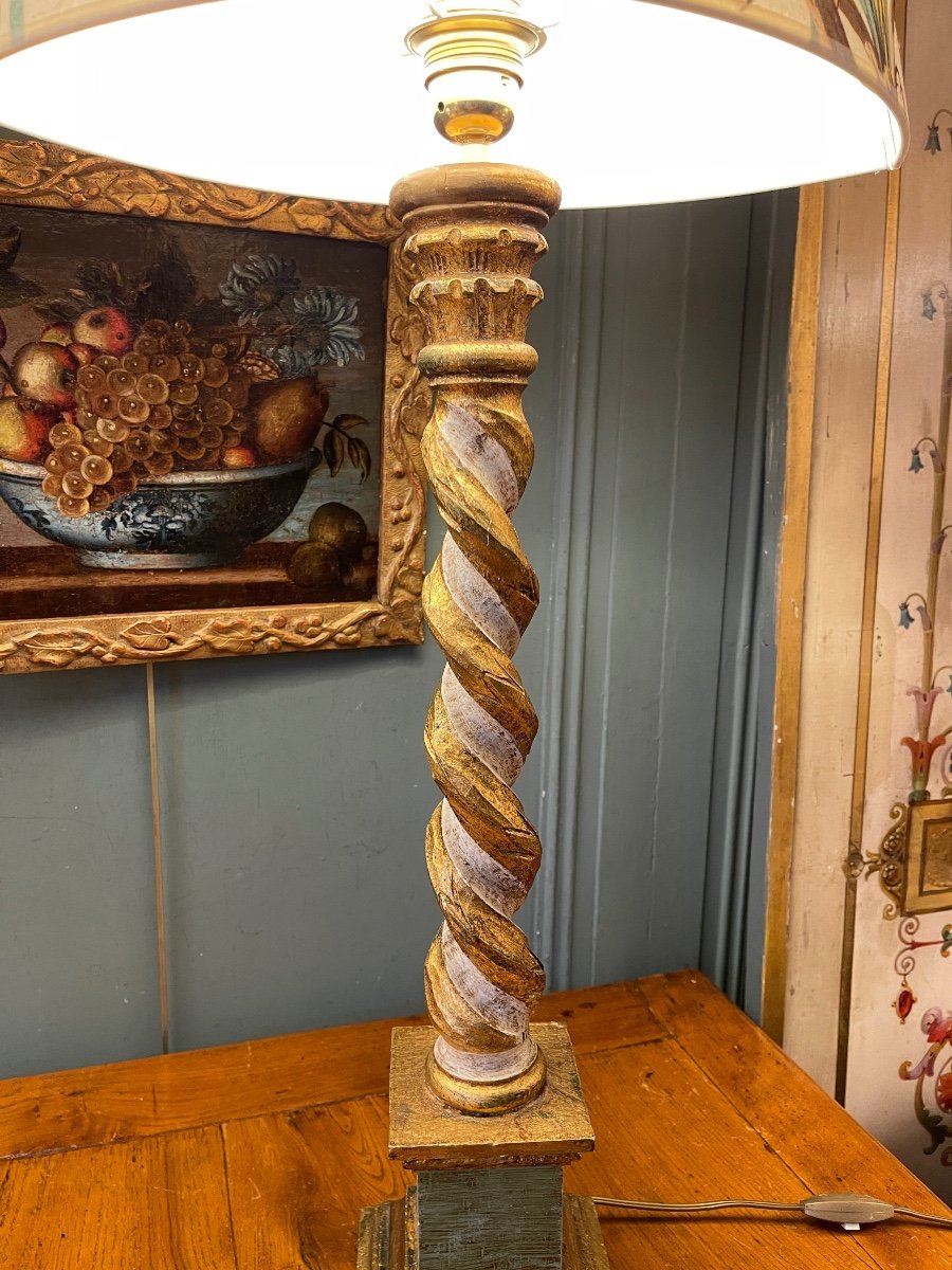 Lamp In Twisted Painted Wood, Height 82 Cm-photo-3