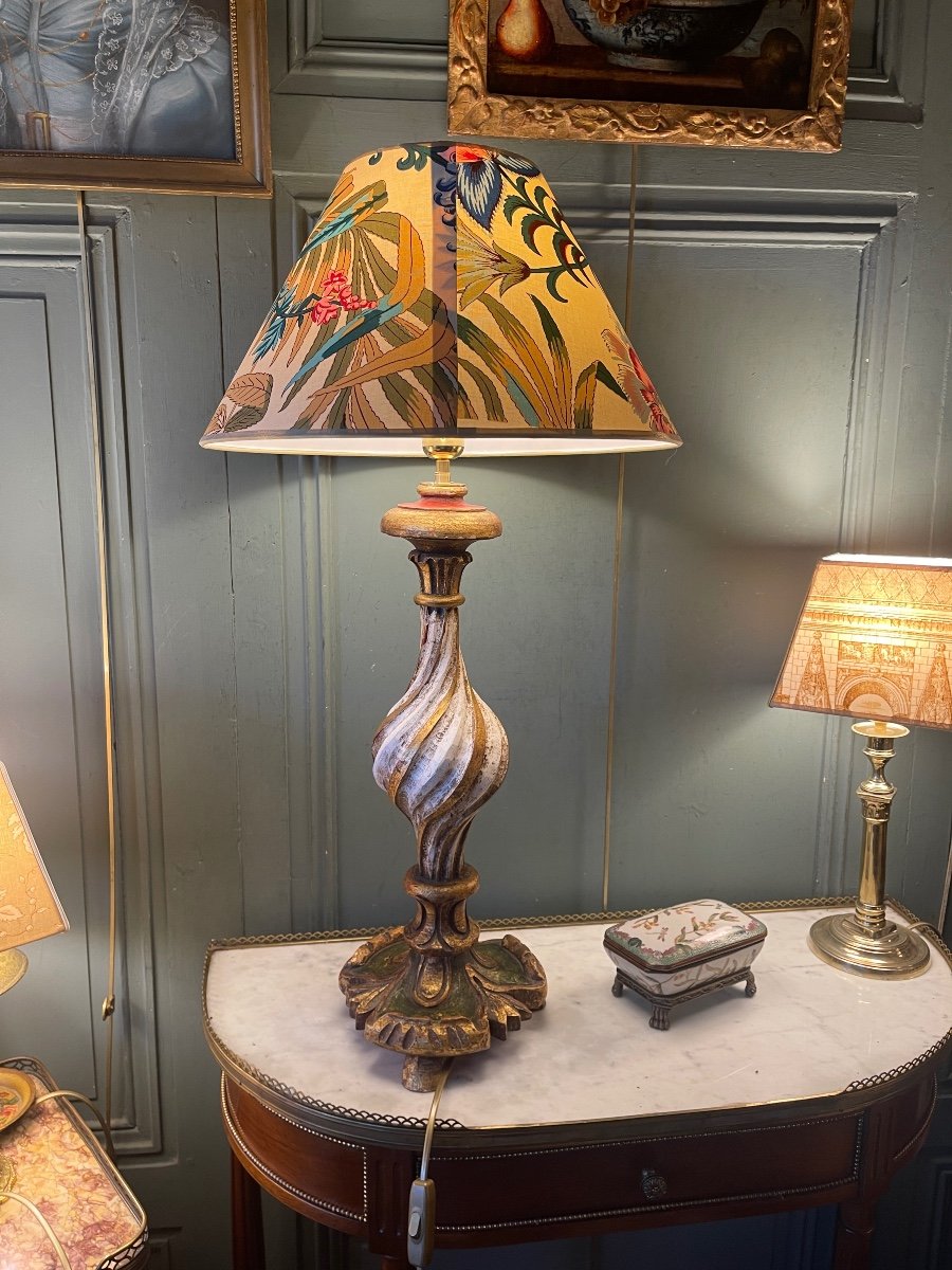 Large Painted Wooden Lamp, Height 76 Cm-photo-3