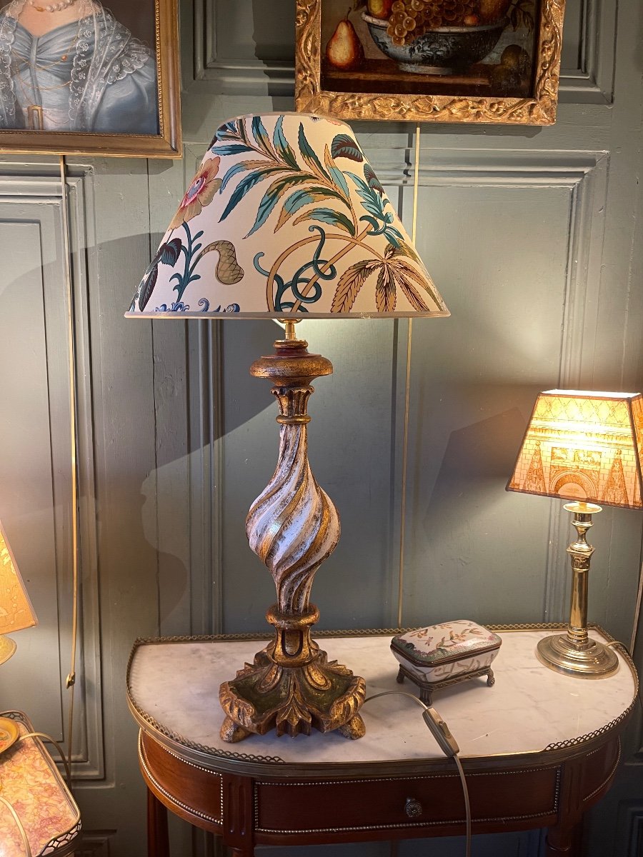 Large Painted Wooden Lamp, Height 76 Cm-photo-1