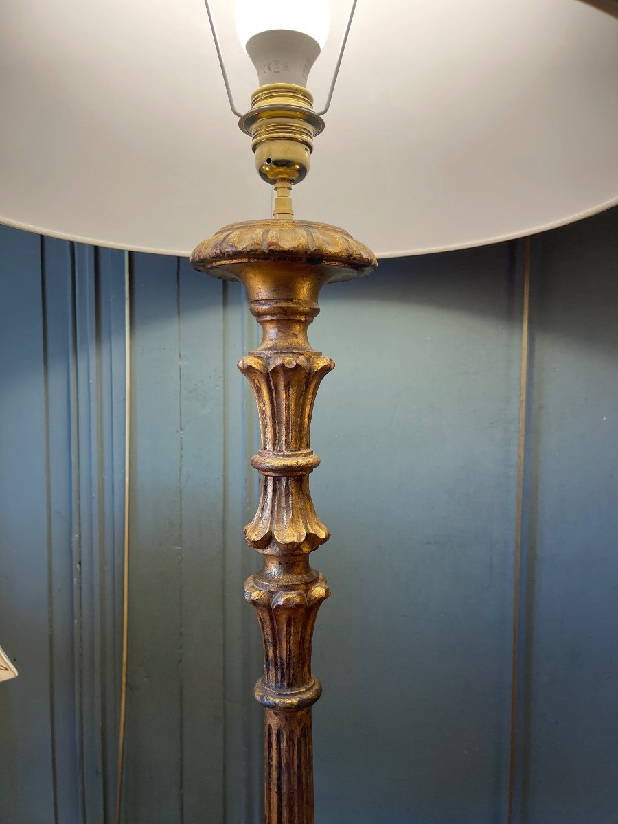 Large Lamp In Golden Patinated Wood, Height 95 Cm-photo-1