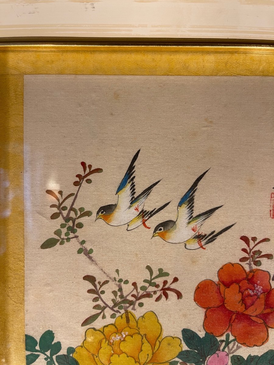 Oiseaux Et Décor Floral, Peinture Asiatique, N°1-photo-3