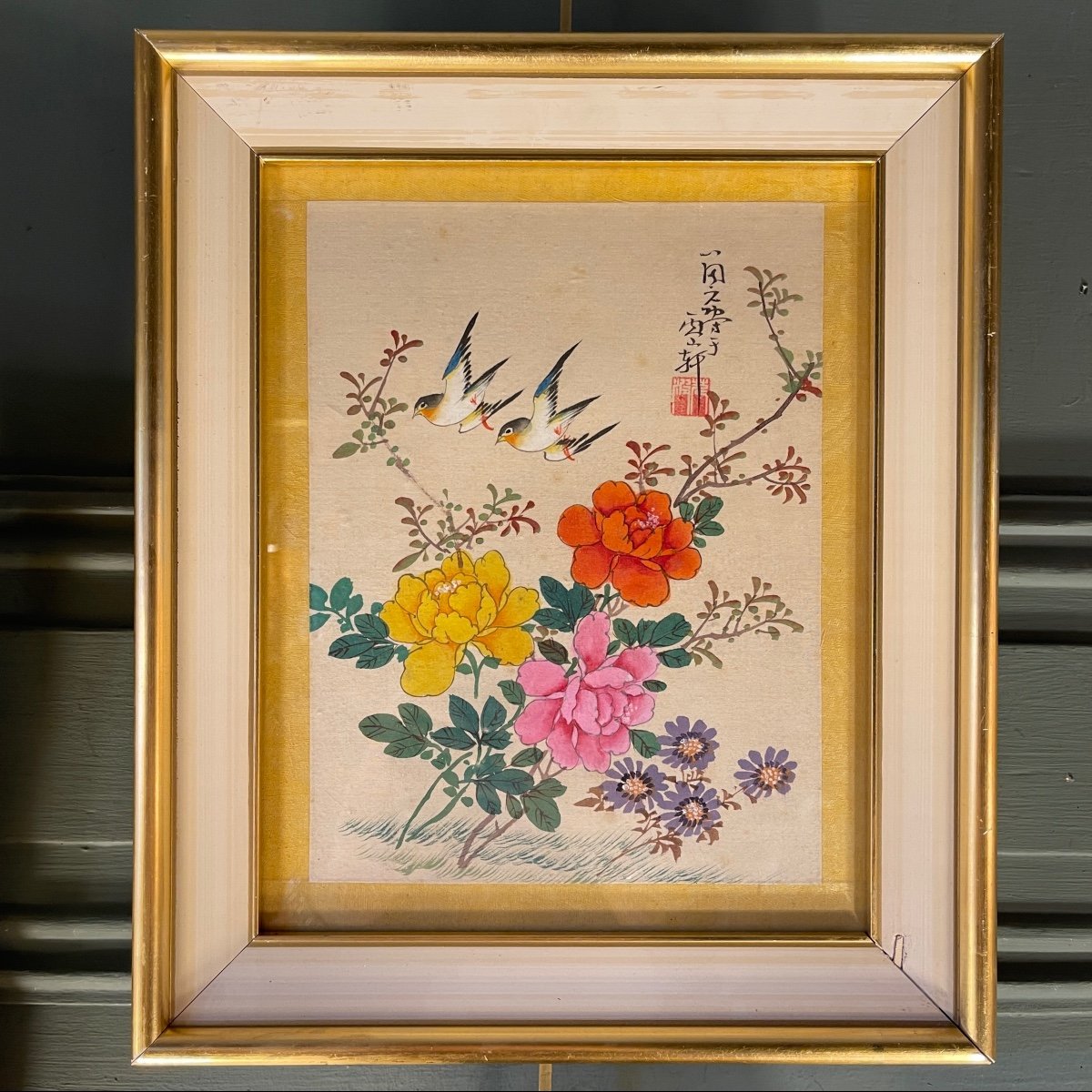 Oiseaux Et Décor Floral, Peinture Asiatique, N°1