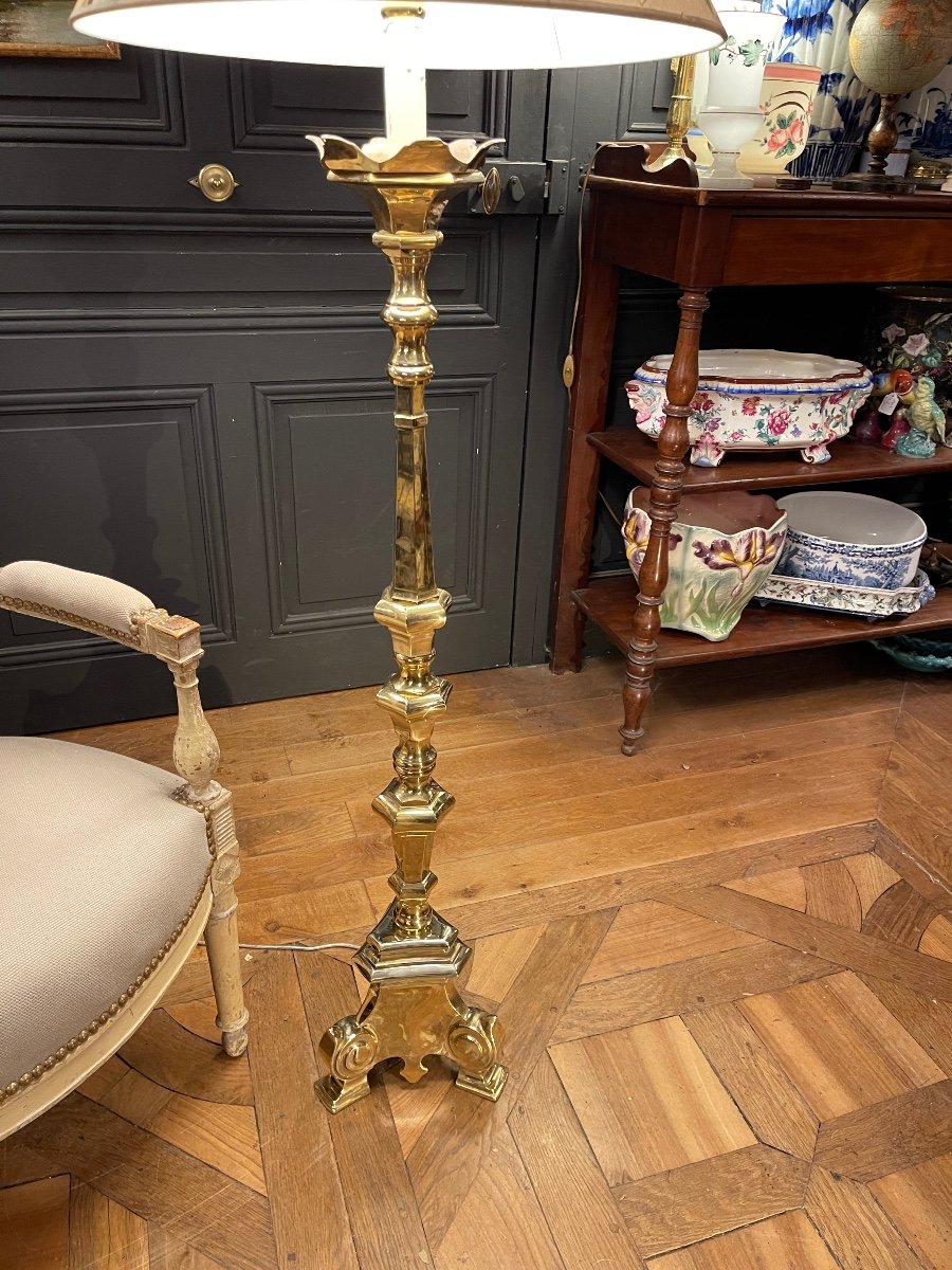 Polished Bronze Tripod Floor Lamp, Height 134 Cm-photo-3