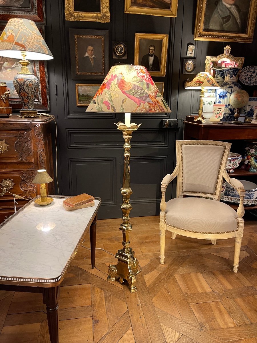 Polished Bronze Tripod Floor Lamp, Height 134 Cm-photo-7