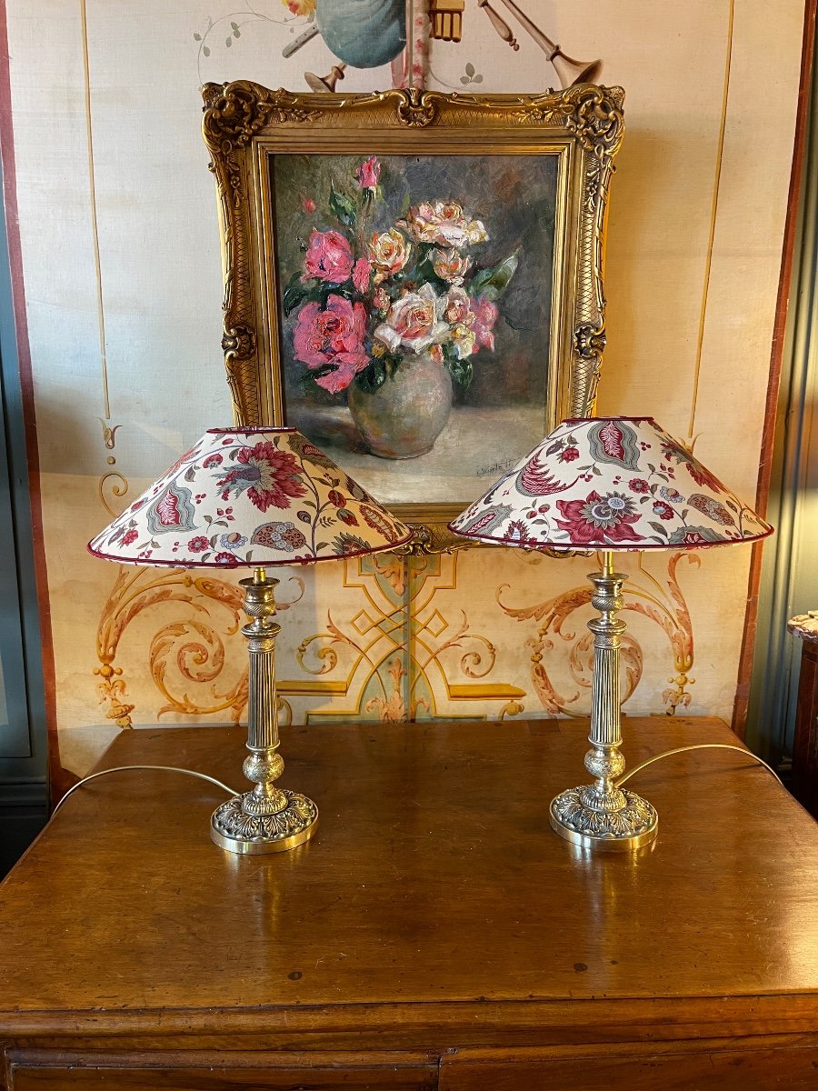 Pair Of Brass Lamps, Height 42 Cm-photo-4