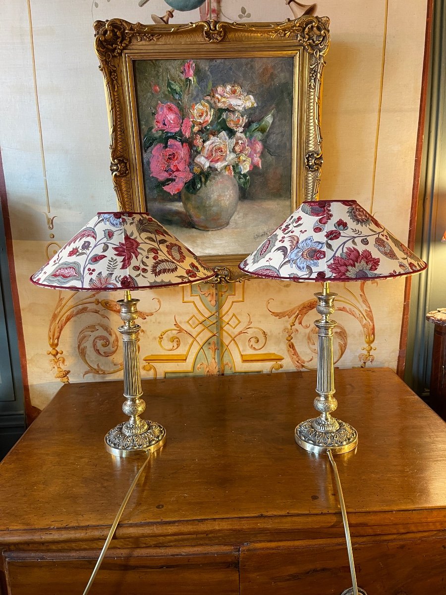 Pair Of Brass Lamps, Height 42 Cm-photo-1