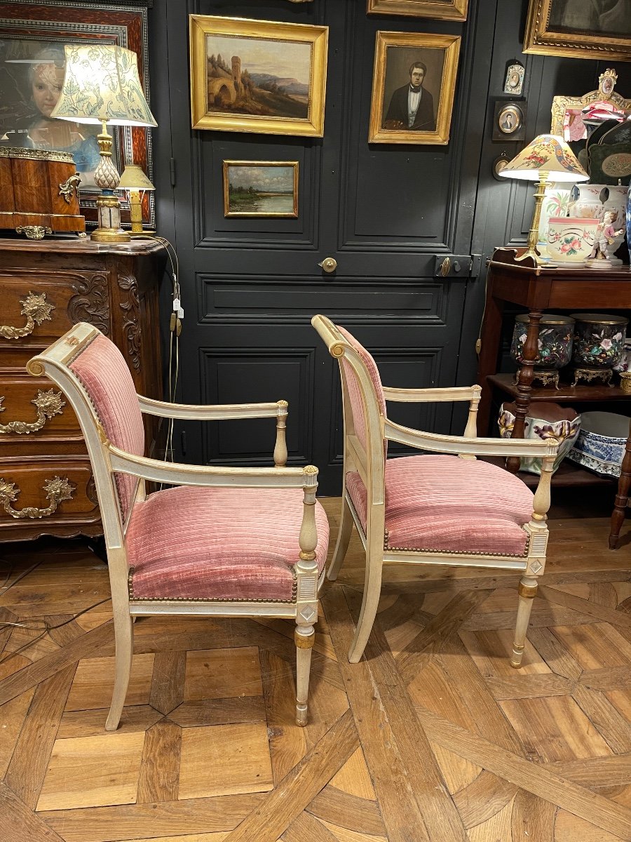 Pair Of Painted Wooden Armchairs-photo-2