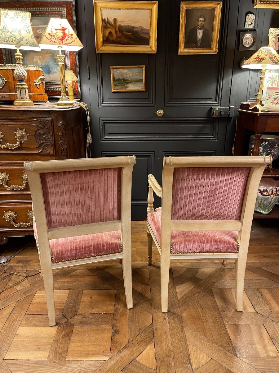 Pair Of Painted Wooden Armchairs-photo-3