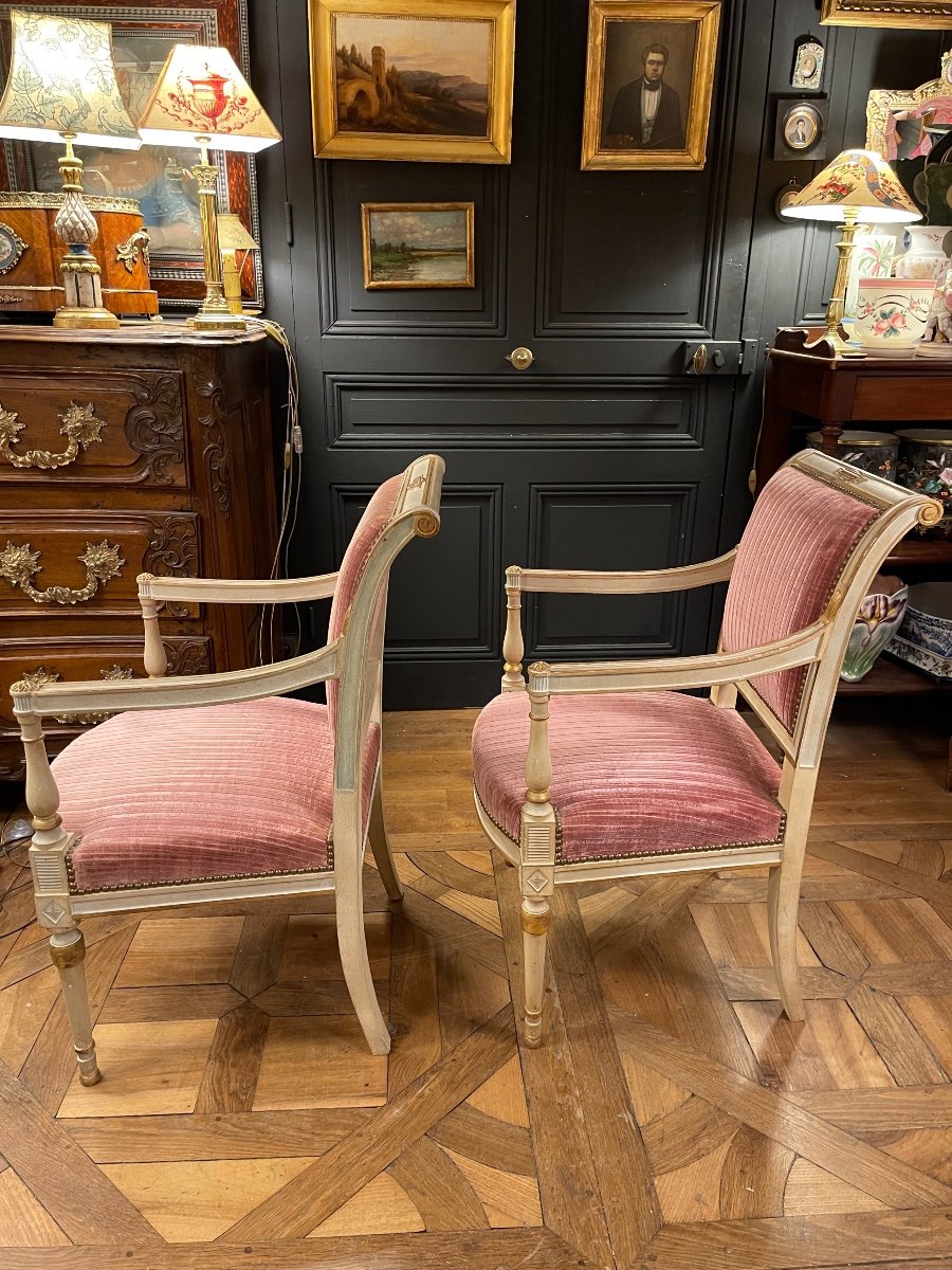 Pair Of Painted Wooden Armchairs-photo-4