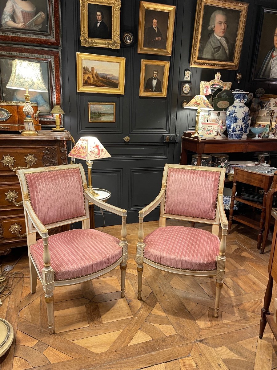 Pair Of Painted Wooden Armchairs-photo-8