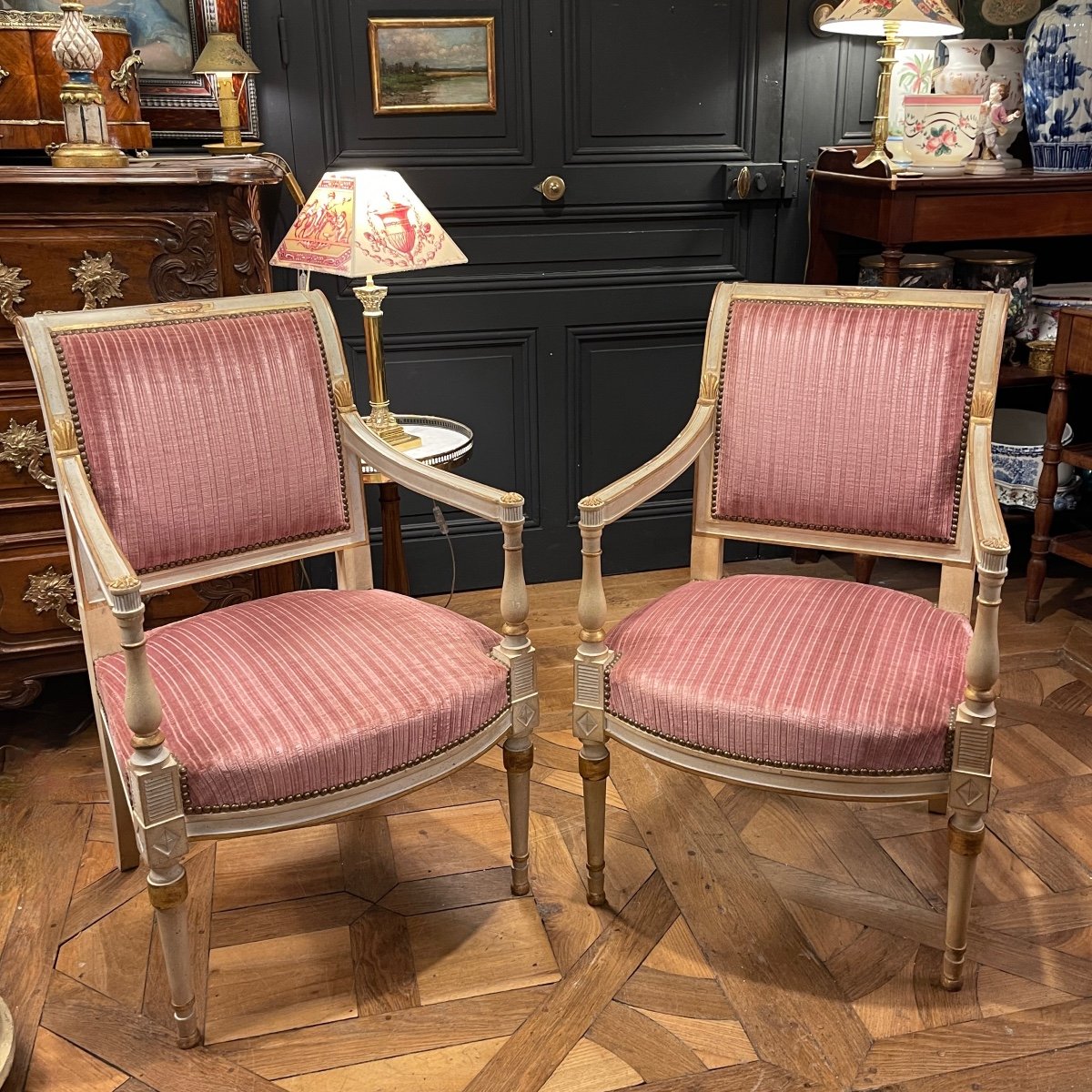 Pair Of Painted Wooden Armchairs