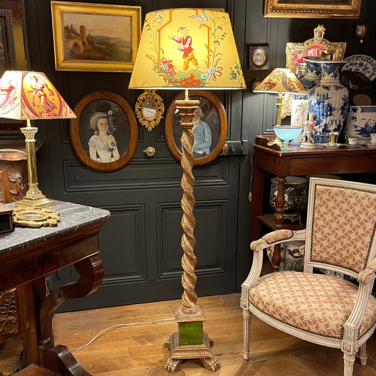 Twisted Painted Wood Floor Lamp, Height 161 Cm