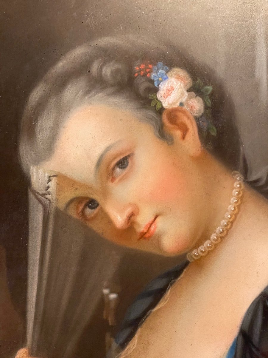 Portrait Of A Woman With A Fan, Pastel Dated 1868-photo-2