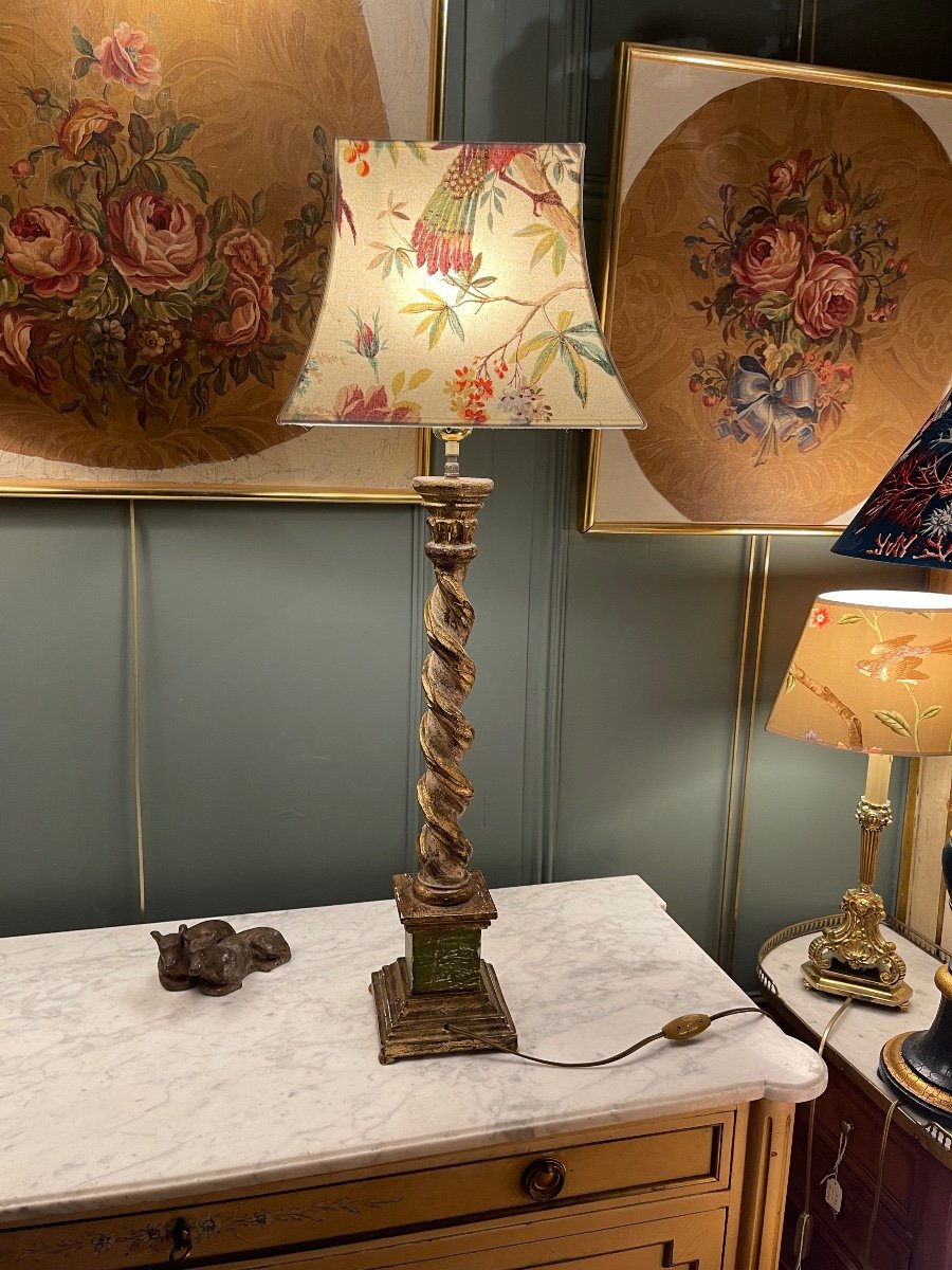 Large Twisted Painted Wood Lamp, Height 82 Cm-photo-3