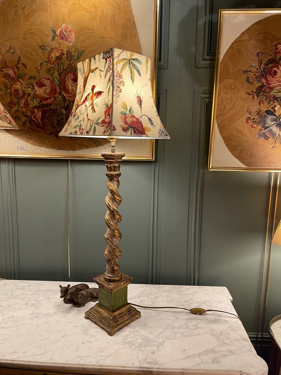 Large Twisted Painted Wood Lamp, Height 82 Cm-photo-4