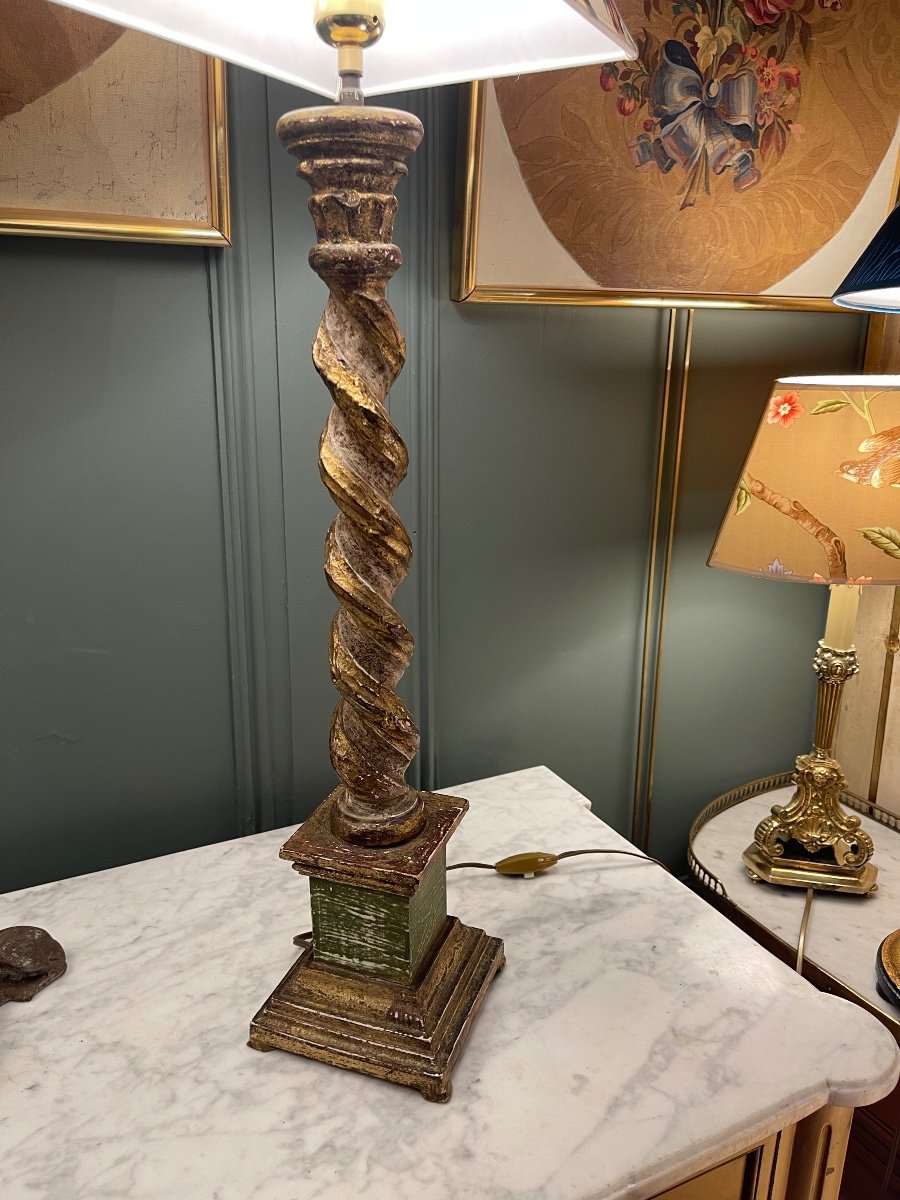 Large Twisted Painted Wood Lamp, Height 82 Cm-photo-2