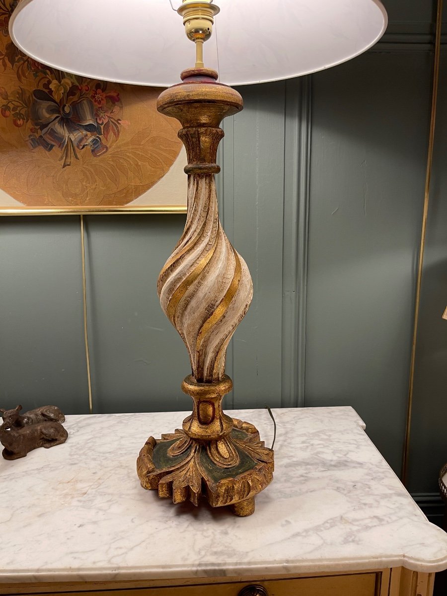 Important Tripod Lamp In Painted Wood, Height 90 Cm-photo-3