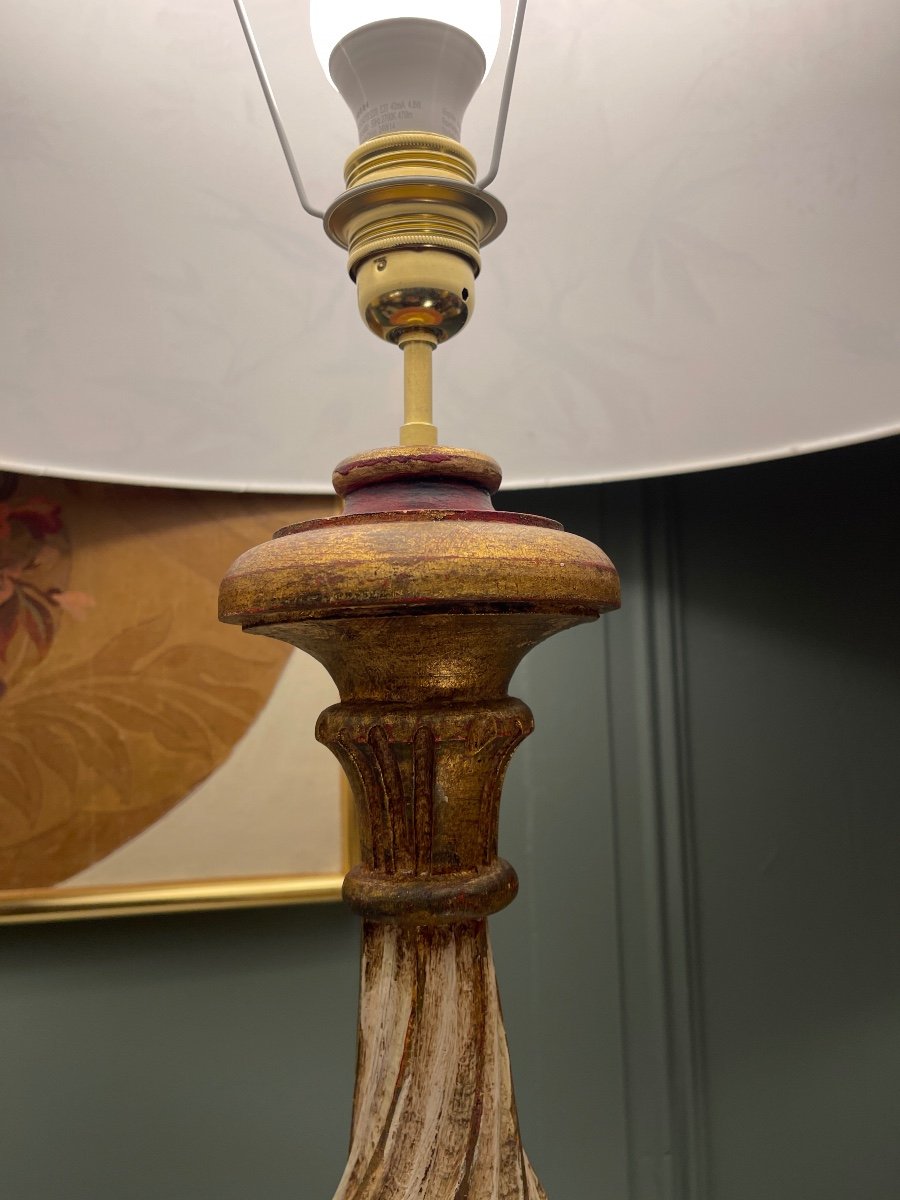 Important Tripod Lamp In Painted Wood, Height 90 Cm-photo-5