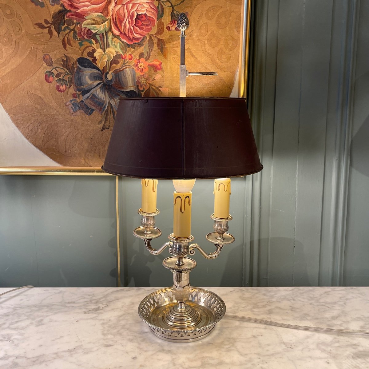 19th Century Silver-plated Bronze Three-light Bouillotte Lamp