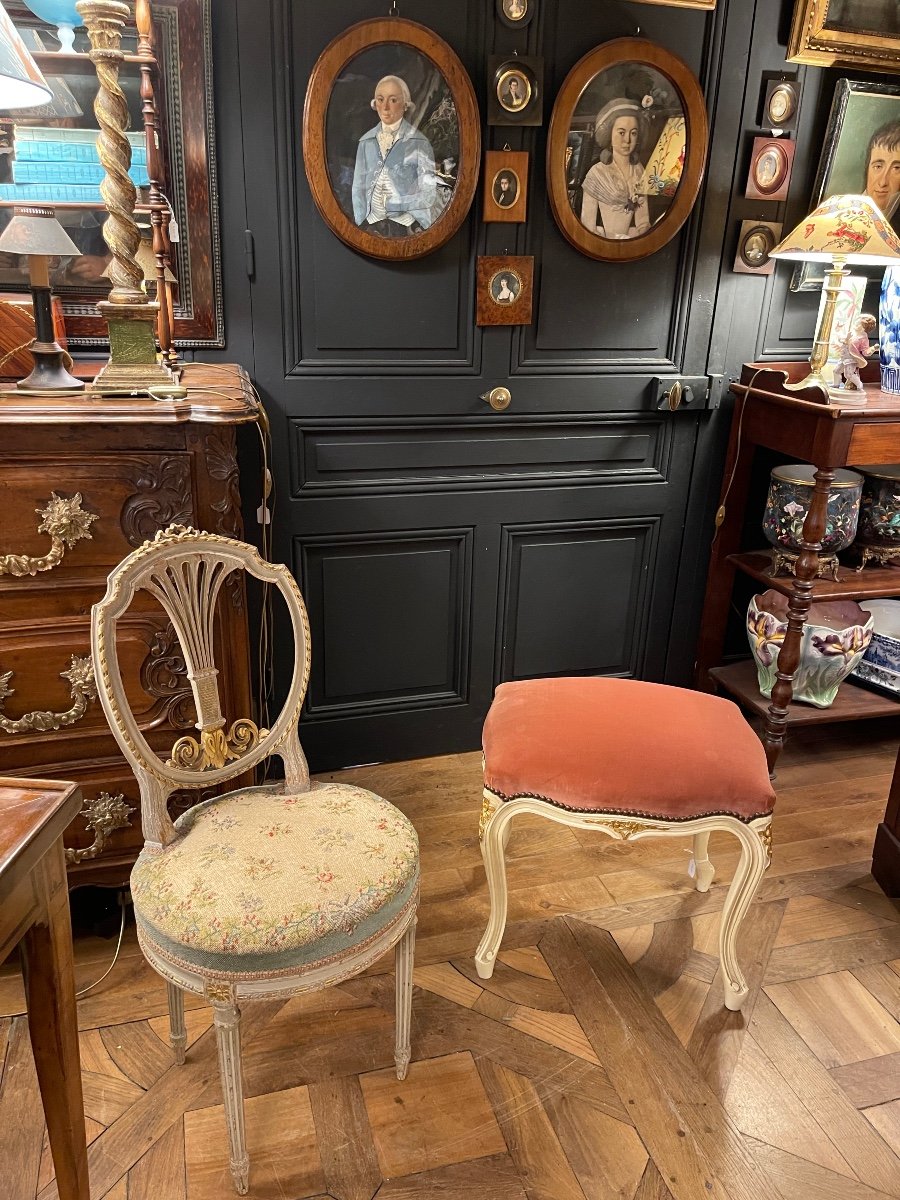 Tabouret En Bois Peint Et Doré -photo-5