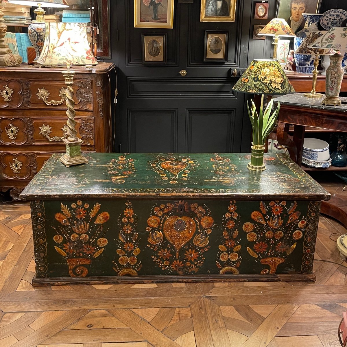 Large 19th Century Painted Wooden Wedding Chest